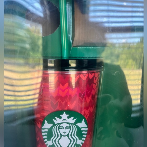 New STARBUCKS red and green 16 oz. Acrylic cold beverage cup with straw. - Picture 5 of 6